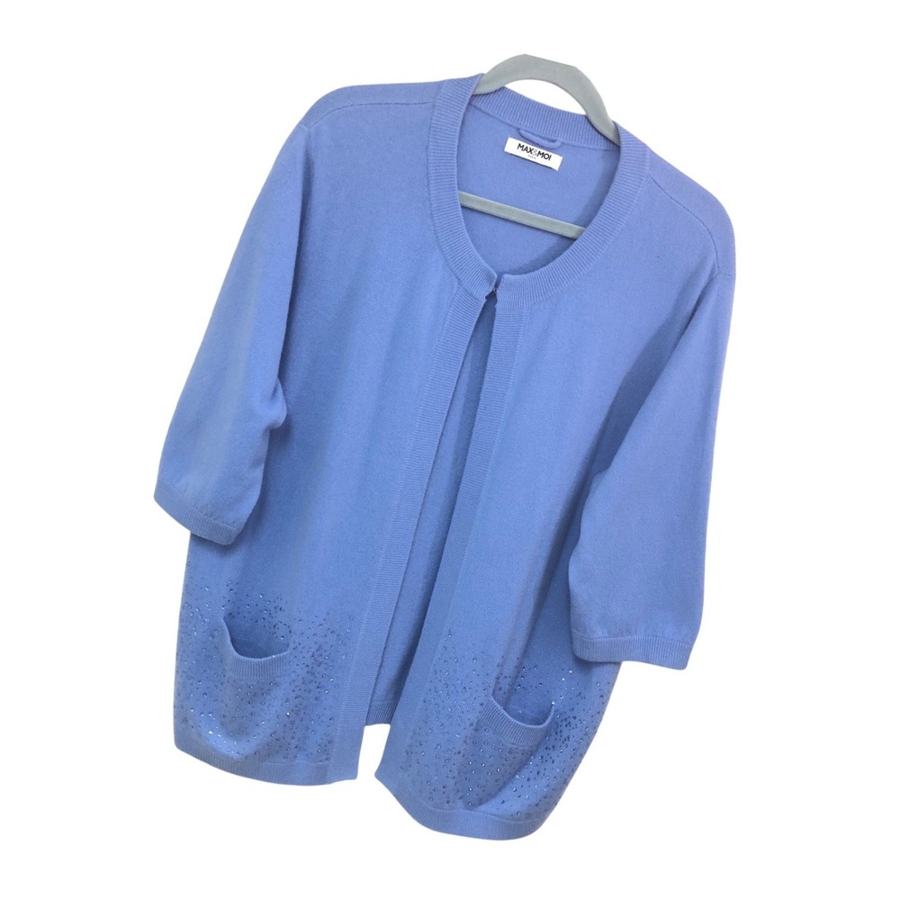 Max & Moi Merino Cashmere Rhinestone Cardigan Old Money Quiet Luxury Size XL